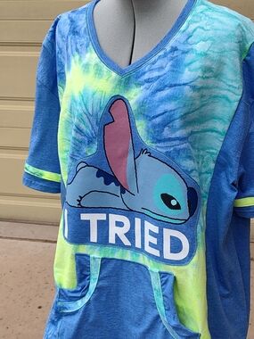 Stitch 'I Tried' Tie-Dye V-Neck Tee